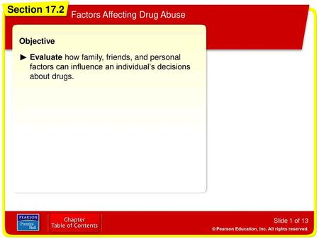 Section 17.2 Factors Affecting Drug Abuse Objective