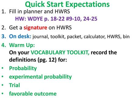 Quick Start Expectations