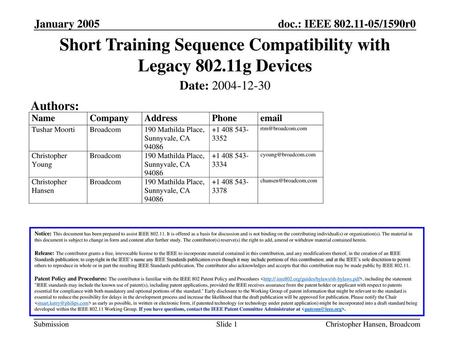 Short Training Sequence Compatibility with Legacy g Devices