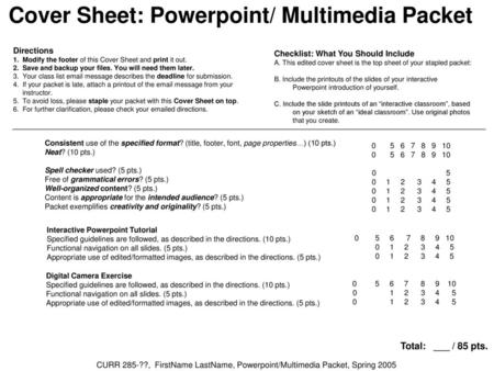 Cover Sheet: Powerpoint/ Multimedia Packet