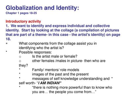 Globalization and Identity: Chapter 1 pages Introductory activity 1