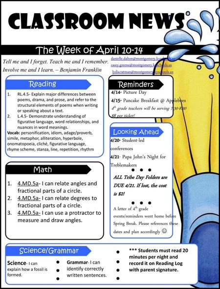 Classroom News The Week of April 10-14