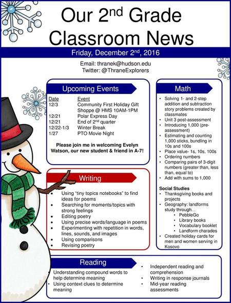 Our 2nd Grade Classroom News Friday, December 2nd, 2016  