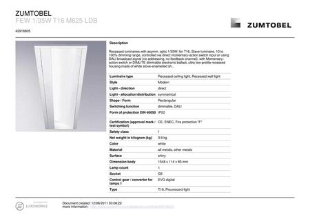 ZUMTOBEL FEW 1/35W T16 M625 LDB Description