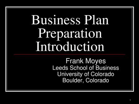 Business Plan Preparation Introduction