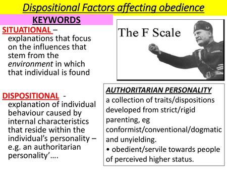 Dispositional Factors affecting obedience