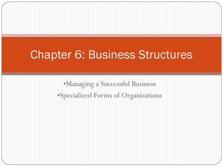 Chapter 6: Business Structures