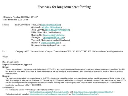 Feedback for long term beamforming