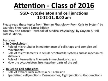 SGD- cytoskeleton and cell junctions