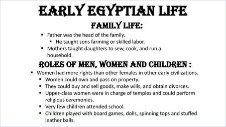 Roles of Men, women and children :