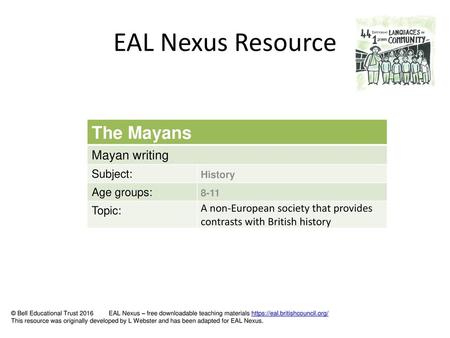 EAL Nexus Resource The Mayans Mayan writing Subject: Age groups: