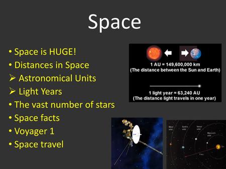 Space Space is HUGE! Distances in Space Astronomical Units Light Years