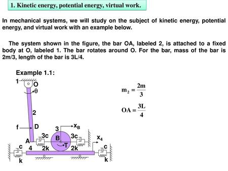 1. Kinetic energy, potential energy, virtual work.