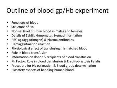 Outline of blood gp/Hb experiment