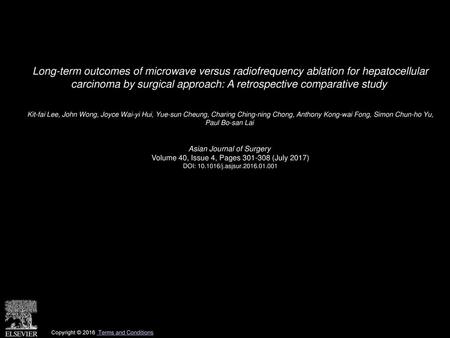 Long-term outcomes of microwave versus radiofrequency ablation for hepatocellular carcinoma by surgical approach: A retrospective comparative study  Kit-fai.