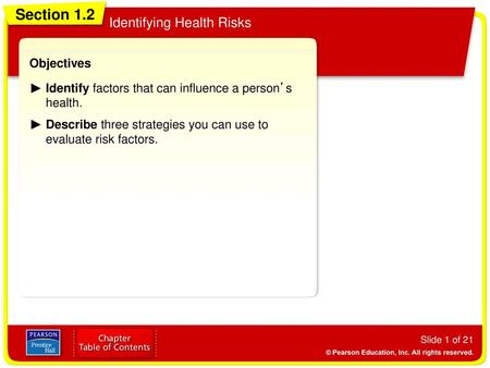 Section 1.2 Identifying Health Risks Objectives