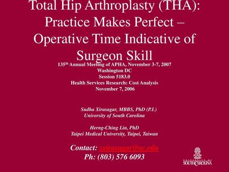 135th Annual Meeting of APHA, November 3-7, 2007 Washington DC Session