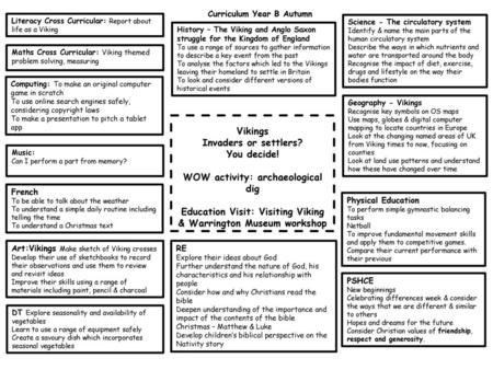 Curriculum Year B Autumn