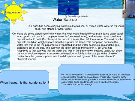 By Emma Morgan-Mueller Water Science