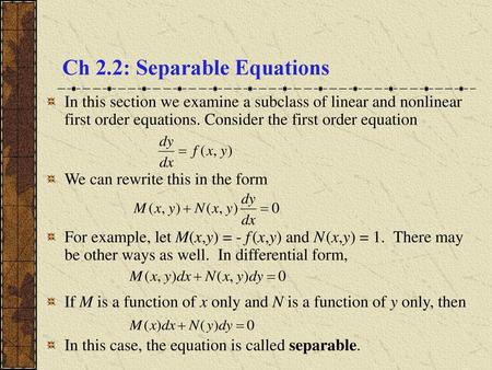 Ch 2.2: Separable Equations