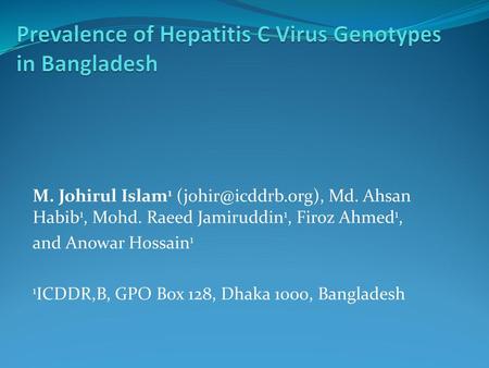 Prevalence of Hepatitis C Virus Genotypes in Bangladesh