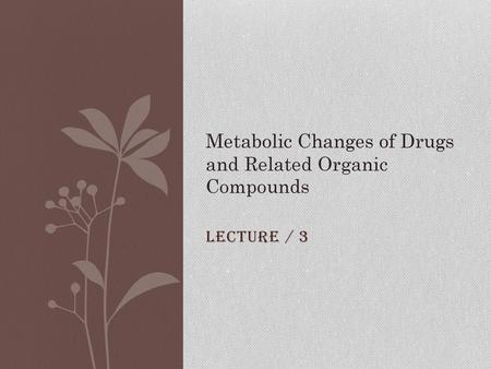 Metabolic Changes of Drugs and Related Organic Compounds