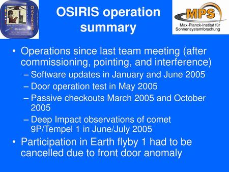 OSIRIS operation summary