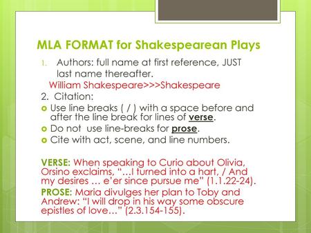 MLA FORMAT for Shakespearean Plays