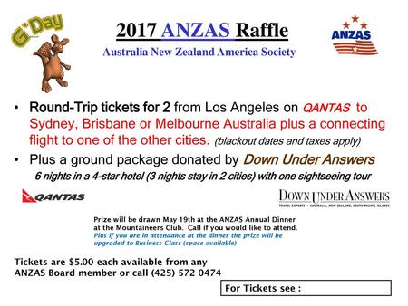 2017 ANZAS Raffle Australia New Zealand America Society