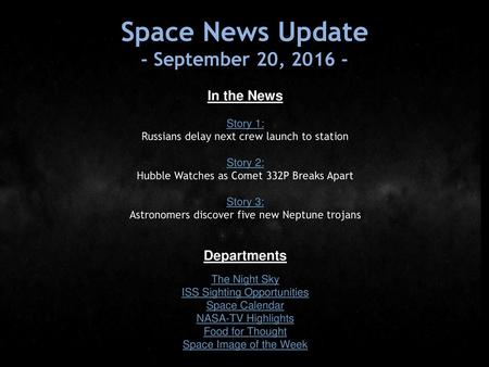 Space News Update - September 20, In the News Departments