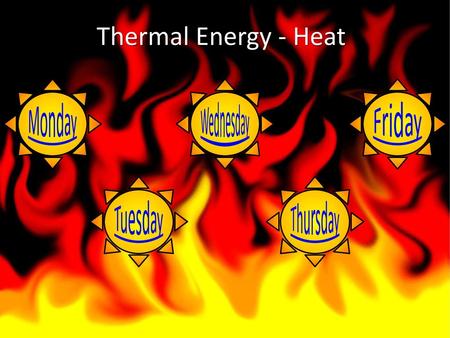 Thermal Energy - Heat Monday Wednesday Friday Tuesday Thursday.