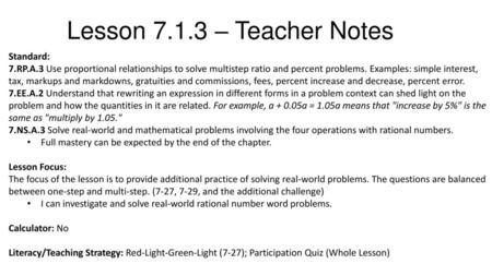 Lesson – Teacher Notes Standard: