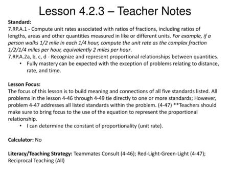 Lesson – Teacher Notes Standard: