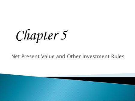 Net Present Value and Other Investment Rules