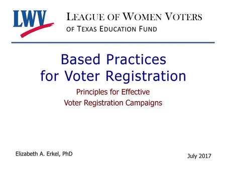 Based Practices for Voter Registration