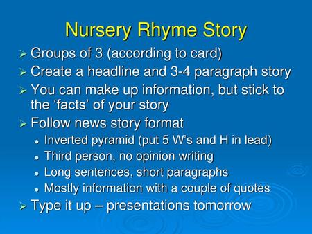 Nursery Rhyme Story Groups of 3 (according to card)