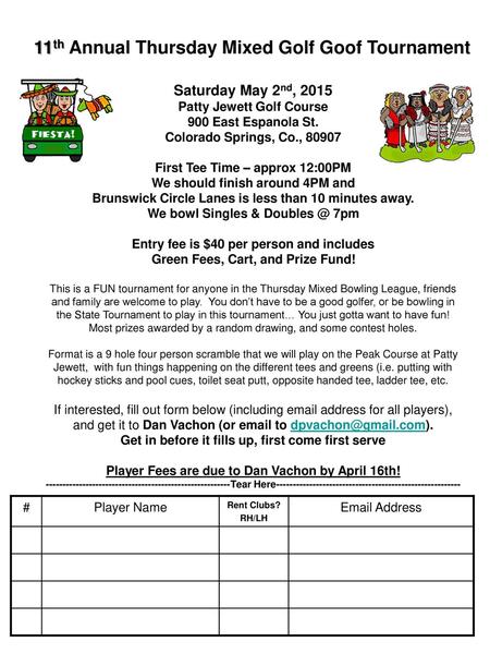 11th Annual Thursday Mixed Golf Goof Tournament