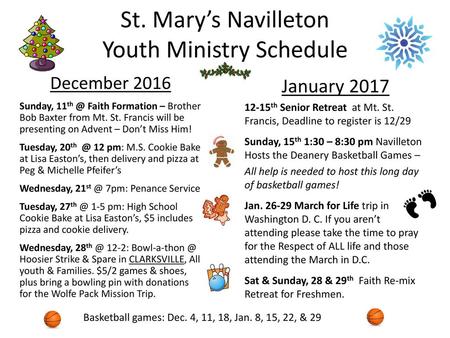 St. Mary’s Navilleton Youth Ministry Schedule