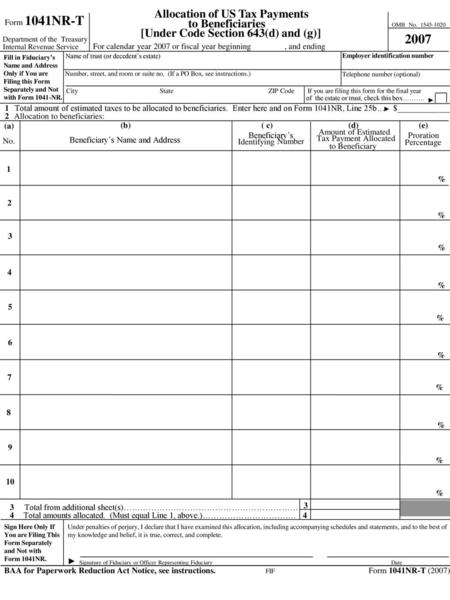 2007 Allocation of US Tax Payments to Beneficiaries