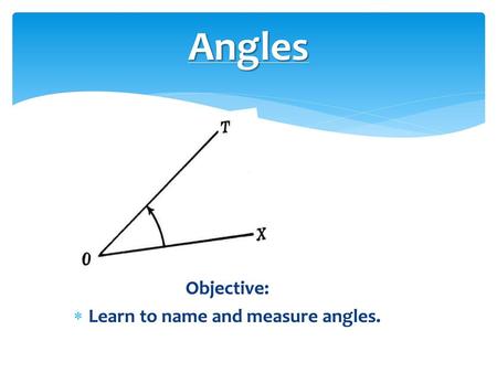 Objective: Learn to name and measure angles.