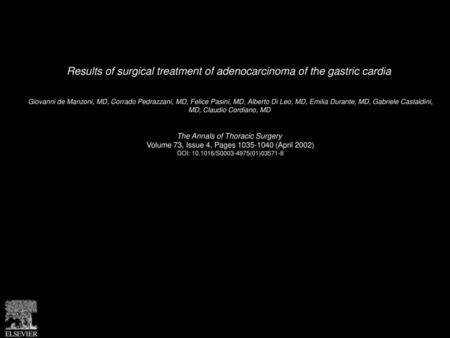 Results of surgical treatment of adenocarcinoma of the gastric cardia