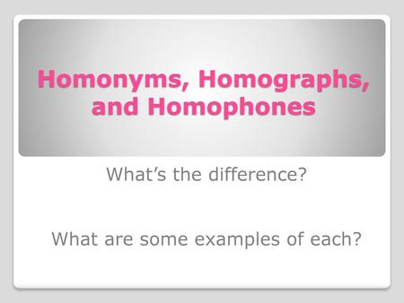 Homonyms, Homographs, and Homophones