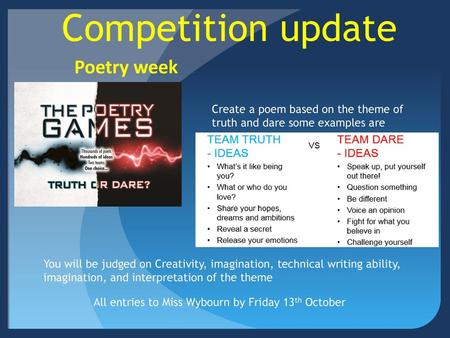 Competition update Poetry week