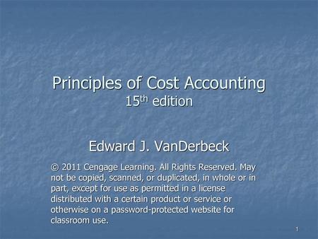 Principles of Cost Accounting 15th edition