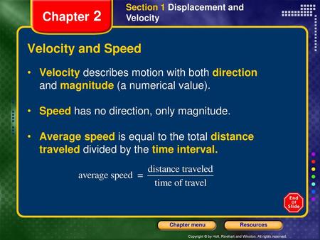 Chapter 2 Velocity and Speed