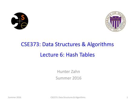 CSE373: Data Structures & Algorithms Lecture 6: Hash Tables