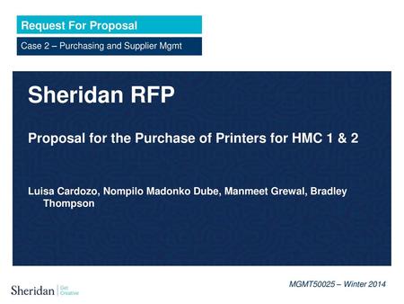 Sheridan RFP Proposal for the Purchase of Printers for HMC 1 & 2