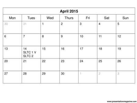 April 2015 Mon Tues Wed Thurs Fri Sat Sun