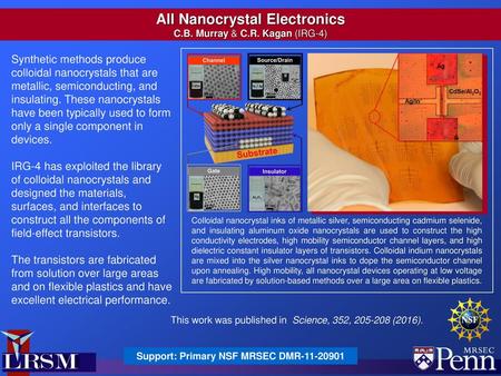 All Nanocrystal Electronics Support: Primary NSF MRSEC DMR