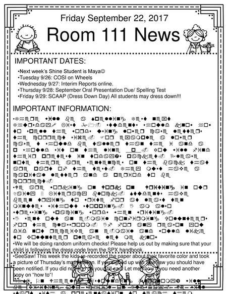 Room 111 News Friday September 22, 2017 Important dates: